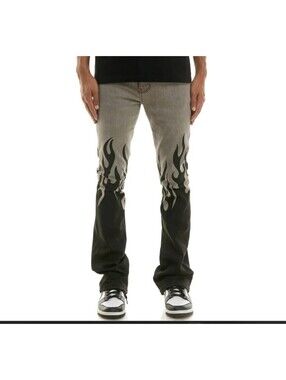 Kdnk Mens Flame Skinny Flare Jeans Size 36
